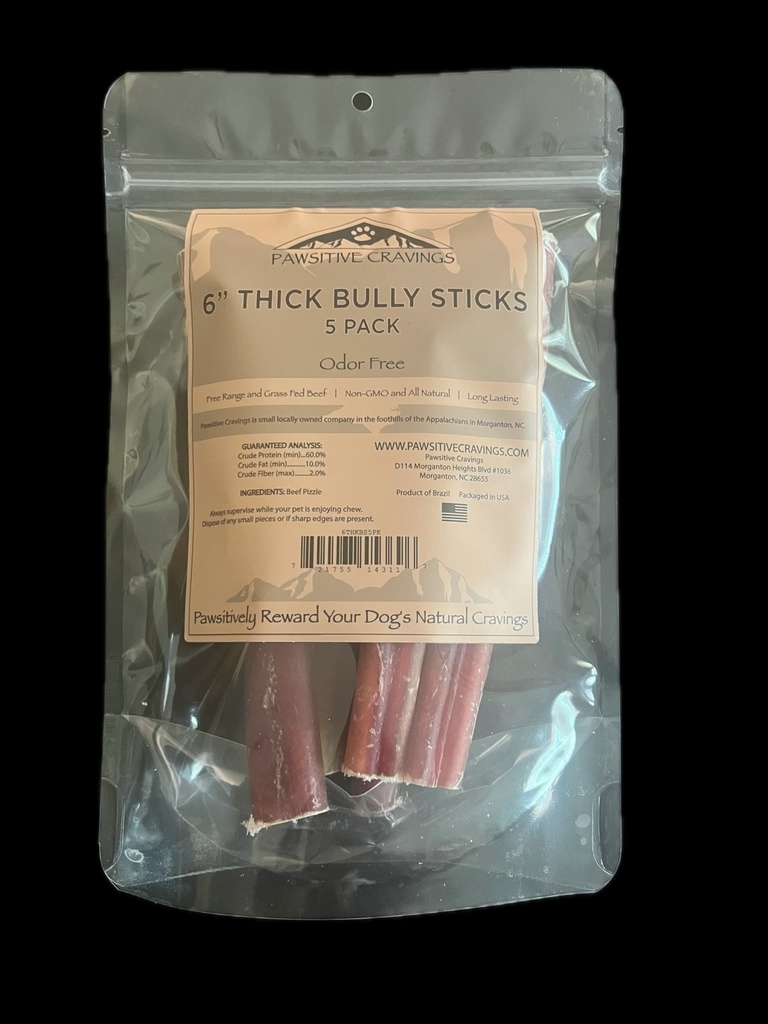 [6THKBS5PK] Pawsitive Cravings 6 inch Thick Bully 5 PK